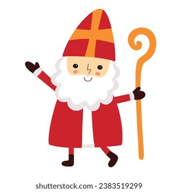 Cute Saint Nicholas or Sinterklaas character. Happy St Nicholas day. Sweet Christmas St Nick old man bishop