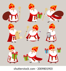 Cute Saint Nicholas or Sinterklaas collection - vector illustration