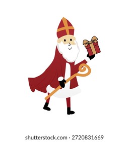 Eine süße Nikolaus- oder Sinterklaas-Figur einzeln auf weißem Hintergrund. Happy Saint Nicholas Day	

