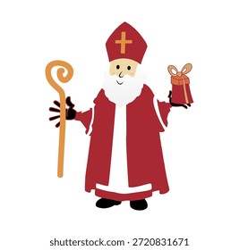 Eine süße Nikolaus- oder Sinterklaas-Figur einzeln auf weißem Hintergrund. Happy Saint Nicholas Day	
