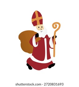 Eine süße Nikolaus- oder Sinterklaas-Figur einzeln auf weißem Hintergrund. Happy Saint Nicholas Day	
