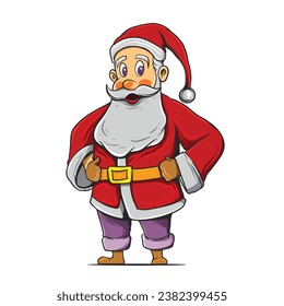 Cute Saint Nicholas or Sinterklaas, gift box and staff. Happy St Nicholas Day Comic Style. Mascot cartoon clipart vector illustration