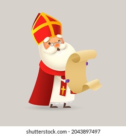 Cute Saint Nicholas or Sinterklaas with lists - vector illustration