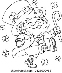 Lindo San Patricio Día de dibujos animados Personaje Leprechaun Ilustración para colorear página