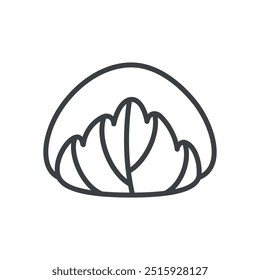 Cute sakura mochi icon. Hand drawn monochrome illustration of a Japanese cherry blossom rice cake isolated on a white background. Kawaii sticker. Vector 10 EPS.