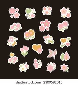 Cute Sakura Sticker Doodles in With Black Background