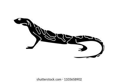 Cute salamander icon. Dark silhouette on white background. Hand darwn vector illustration.