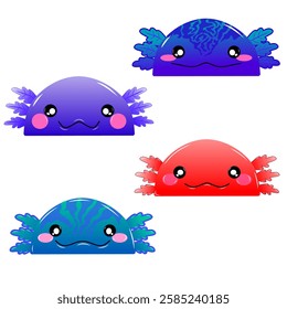 cute Salamander vector design set, cartoon Salamander face group, drawing Salamander face. Cute Salamander vector design. Cute axolotl vector set