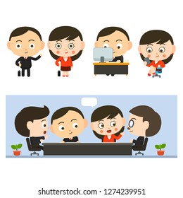 cute salaryman in office.People in suit. It is an illustration of a business team.
