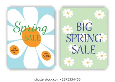 Cute sale banner design with daisies. Vector template for social media posts, banners, mobile applications, advertising.