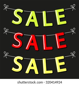 Cute SALE bunting as garlands of neon bright letters