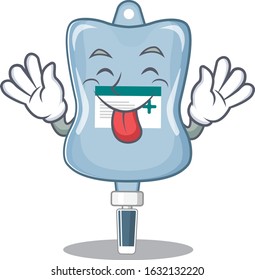 Cute saline bag cartoon mascot style with Tongue out