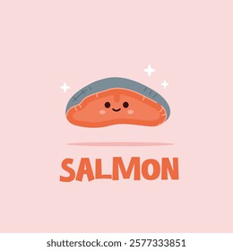 Cute salmon cut logo illustration. Minimalist meat icon design, suitable for shop and web