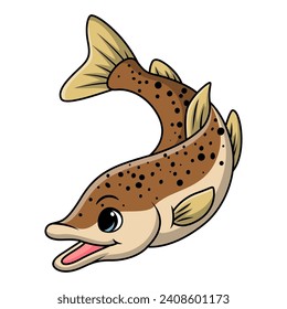 Cute salmon fish cartoon on white background