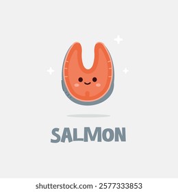 Cute salmon meat logo illustration. Minimalist fish food icon design, suitable for shop and web.