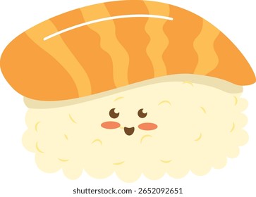 Cute Salmon Nigiri Sushi with Kawaii Face Flat Illustration