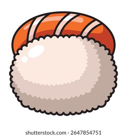 Sushi de salmão bonito com ícone de desenho animado de arroz macio isolado no fundo branco