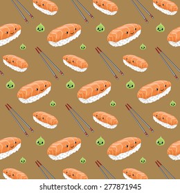 cute salmon sushi illustration pattern concept