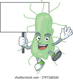 Cute salmonella mascot design smiley with rise up a board. Vector illustration