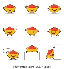 cute salsa sauce mascot illustration, traditional mexican food, with happy facial expressions and different poses, isolated on a white background