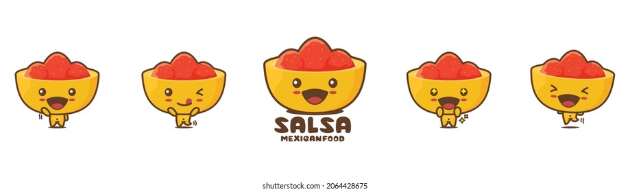 cute salsa sauce mascot illustration, traditional mexican food, with different facial expressions and poses, isolated on white background