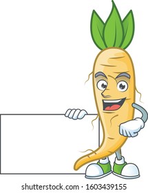 cute salsify cartoon character with a board