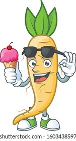 Cute salsify cartoon character with ice cream