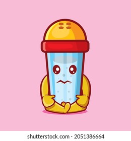 cute salt bottle mascot with sad gesture isolated cartoon in flat style