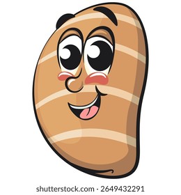 cute salted butter roll mascot cartoon vector illustration, bakery bread character with happy face isolated on transparant backnground, work of hand drawn