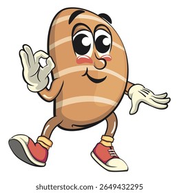 cute salted butter roll mascot cartoon vector illustration dancing while giving the okay sign, bakery bread character with happy face isolated on transparant backnground, work of hand drawn