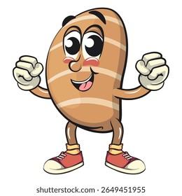 bonitinho salgado manteiga rolo mascote desenho animado vetor ilustração saudável e forte o suficiente para se tornar um campeão, personagem de pão com rosto feliz isolado no fundo transparente, trabalho de mão desenhada