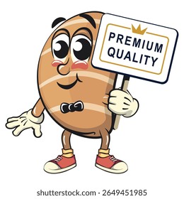 cute salted butter roll mascot cartoon vector illustration a sign that says premium quality, bakery bread character with happy face isolated on transparant backnground, work of hand drawn