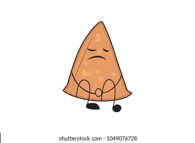 Cute Samosa Character Sad. Vector Illustration. Isolated on white background. 