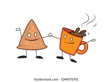 Cute Samosa Character . Vector Illustration. Isolated on white background. 