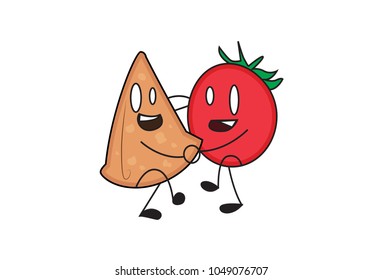 Cute Samosa Character . Vector Illustration. Isolated on white background. 
