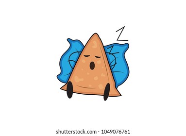 Cute Samosa Character . Vector Illustration. Isolated on white background. 