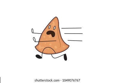 Cute Samosa Character . Vector Illustration. Isolated on white background. 