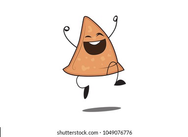 Cute Samosa Character . Vector Illustration. Isolated on white background. 