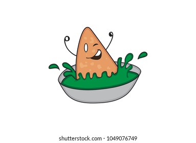 Cute Samosa Character winking. Vector Illustration. Isolated on white background. 