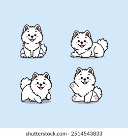 Cute samoyed dog cartoon collection, vector illustration