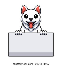 Cute samoyed dog cartoon holding blank sign