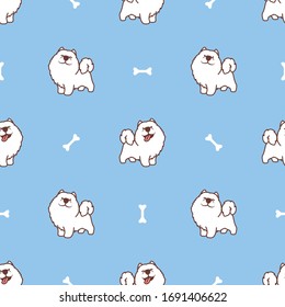 Cute samoyed dog cartoon seamless pattern, vector illustration