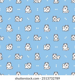 Cute samoyed dog cartoon seamless pattern, vector illustration