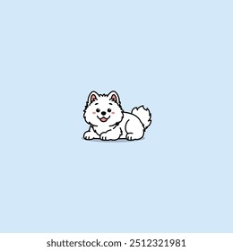 Cute samoyed dog laying down cartoon, vector illustration