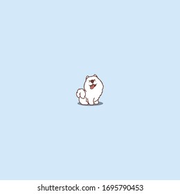 Cute samoyed dog sitting and smiling cartoon icon, vector illustration