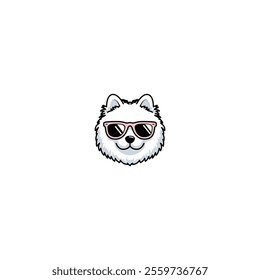 Cute samoyed dog with sunglasses cartoon, vector illustration