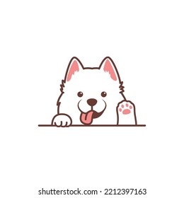 Cute samoyed dog waving paw cartoon, vector illustration