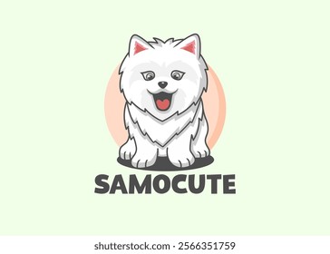 Cute Samoyed puppy mascot laughing related to happy dog expression