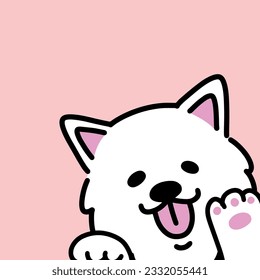 Cute Samoyed white dog puppy. Hand-drawn cartoon vector