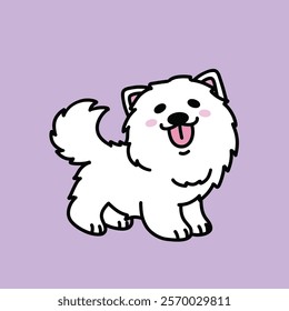 Cute Samoyed white dog puppy. Hand-drawn cartoon vector